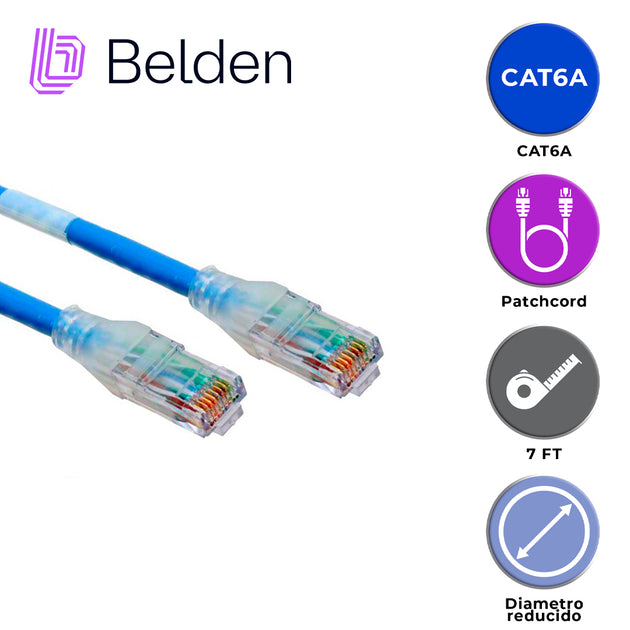 PATCH CORD DIAMETRO REDUCIDO UTP CAT6A BELDEN CAD1106007 / INTERIOR / AZUL / 4 PARES / 28 AWG / FORRO PVC / CMR / 7 PIES