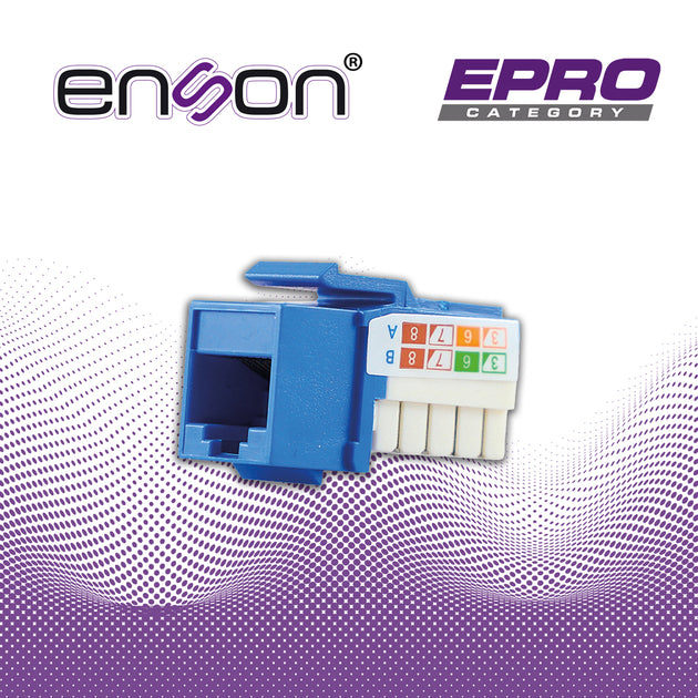 CONECTOR MODULAR JACK KEYSTONE RJ45 ENSON EPRO-JACK6A-BL SERIE PRO, POSICION VERTICAL CAT6A COLOR AZUL COMPATIBLE CON PL