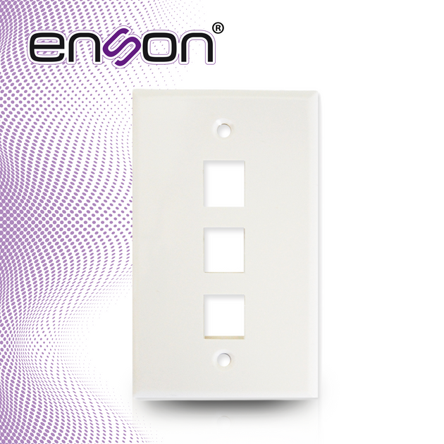 PLACA DE PARED (FACEPLATE) UNIVERSAL ENS-FP63 ENSON 3 PUERTOS ESTILO KEYCONNECT CAT6A CAT6 CAT5E CONECTORES DE FIBRA OPT
