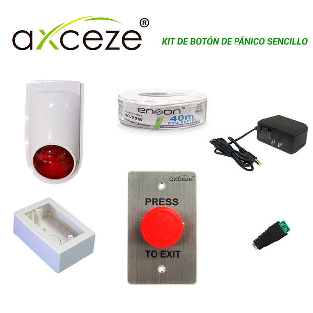 KIT DE BOTON DE PANICO SENCILLO CON 1x BOTON DE PARO O EMERGENCIA AX-L60 + 1x SIRENA-ESTROBO PAM-SL500 + 1x FUENTE DE PO
