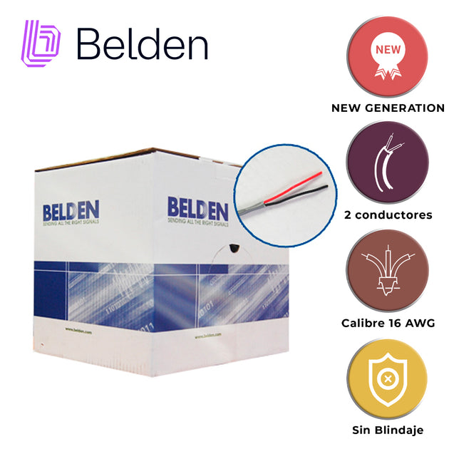 CABLE DE SEGURIDAD Y SONIDO BELDEN 5200UE 008U1000 / INTERIOR / GRIS / 2 CONDUCTORES / 16 AWG / MULTIFILAR / FORRO PVC /
