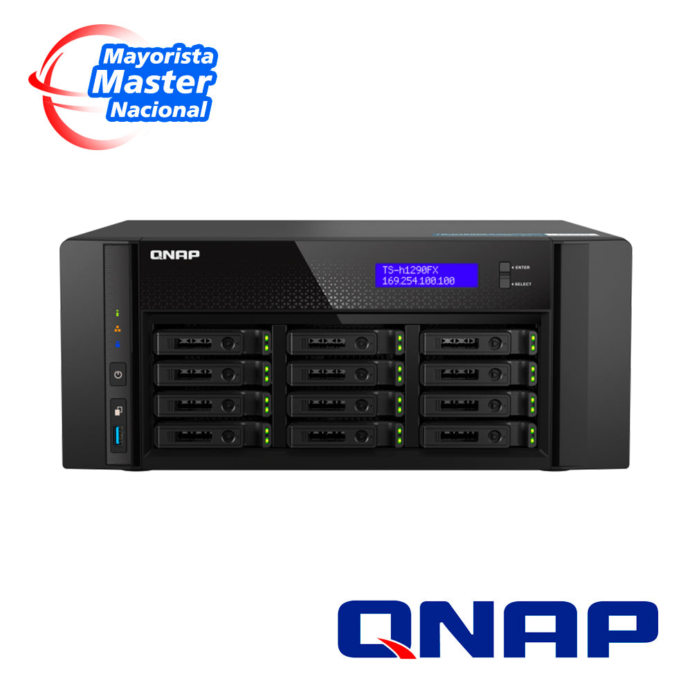 NAS QNAP TS-H1290FX-7232P-64G-US / PROCESADOR AMD EPYC / MEMORIA RAM 64GB / 12 BAHIAS FRONTALES SATA-NVME 2.5 PULGADAS /