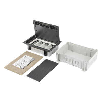 Caja de Pavimento / 4 Módulos / Profundidad Ajustable 70-100 mm (2.76-3.94 ft) / Carga 1300 kg / Resistencia 850°C / Incluye Cubeta y | SIERRA STORE