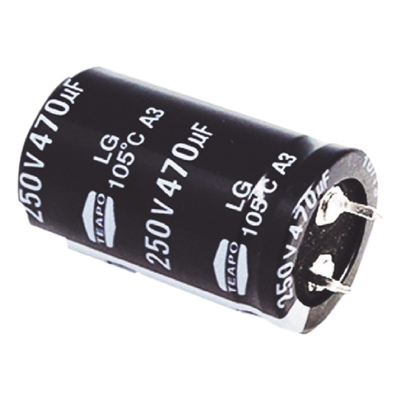 Capacitor Electrolítico de Aluminio / 470 µF / 250 VDC / 105 °C / 25 x 40 mm / Radial | SIERRA STORE