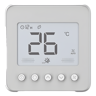 Termostato digital / Serie TF418 / Fan Coil 2-4 tuberías / 110 VCA / Ventilador 3 velocidades / Válvula On-Off / LCD | SIERRA STORE