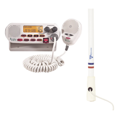 Kit de radio marina / 25 W / Antena fibra de vidrio 2.4 m / 7.9 ft / Cable RG-58 4.5 m / 14.8 ft / DSC / Triple cobertura canales | SIERRA STORE