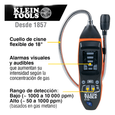 Detector de Fugas de Gas Combustible / 50-10,000 ppm / Sensor Electroquímico / Cuello Flexible 18'' (1.5 ft) / Alarma 85 dB | SIERRA STORE