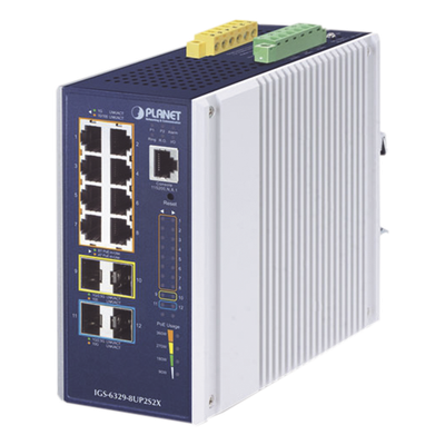Switch Industrial Administrable Capa 3 / 8 Puertos PoE Gigabit 802.3bt / 2 Puertos SFP 1G/2.5G / 2 Puertos SFP 10G / IP30 / -40 a 75°C | SIERRA STORE