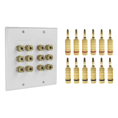 Placa de Pared para Altavoces / 6 Canales / 12 Postes Banana / Chapado en Oro / 115x115x15 mm (4.5x4.5x0.6 in) | SIERRA STORE