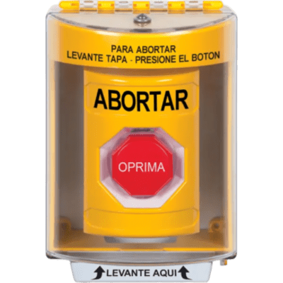 Botón de Abortar, Texto en Español, Tapa Protectora de Policarbonato Súper Resistente, Momentáneo | SIERRA STORE