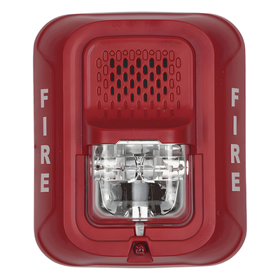 Sirena con estroboscopio / 2 hilos / 12-24 Vcd / candela 15 a 185 seleccionable / rojo con leyenda FIRE / Serie L | SIERRA STORE