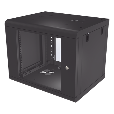 Gabinete de Pared de 9U con Puerta de Cristal Templado, 479.5 mm de Profundidad, Rack de 19'', Acero Reforzado Color Negro. | SIERRA STORE