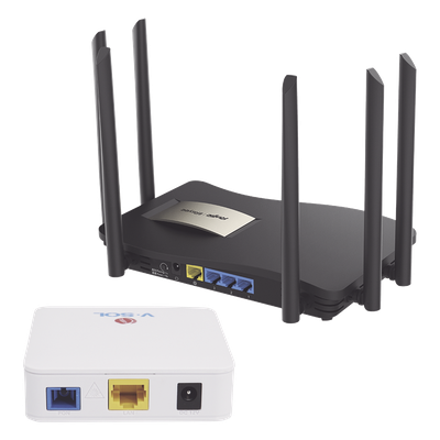 Kit ONU Bridge Dual GPON/EPON / Router Mesh Wi-Fi 5 / 1267 Mbps / 6 Antenas 6 dBi / IP41 | SIERRA STORE