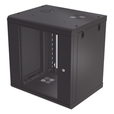Gabinete de Pared de 12U con Puerta de Cristal Templado, 479.5 mm de Profundidad, Rack de 19'', Acero Reforzado Color Negro. | SIERRA STORE
