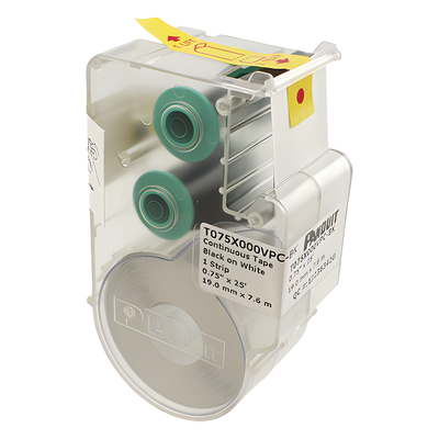 PANDUIT T075X000VPC-BK - Casete de Etiquetas Continuas / Vinil Negro Sobre Blanco / 19.05 mm x 7.6 m (24.93 ft) / Interior-Exterior | SIERRA STORE