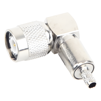 Conector RF TNC Macho / Ángulo Recto / Ensamblaje Anillo Plegable / Bronce Niquelado / Contacto Oro / Dieléctrico Teflón | SIERRA STORE