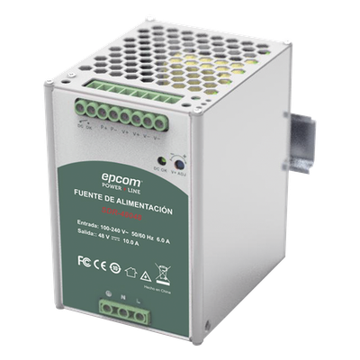 Fuente de Poder Industrial / 48 VCC @ 10A / 480W / Entrada Universal 100-240 VCA / Operación -20°C a 70°C / Riel DIN | SIERRA STORE