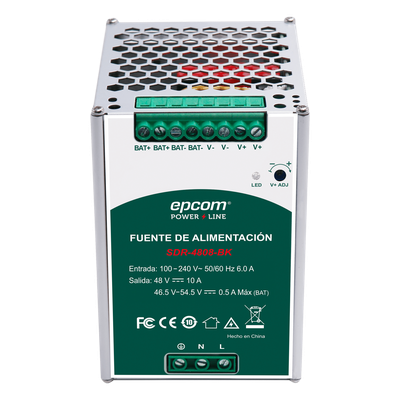 Fuente de Alimentación Industrial DIN Riel / 480 W / Salida 48 VCC 10 A / Eficiencia ≥93% / Carga de Batería / -20°C a 70°C | SIERRA STORE