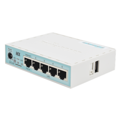 (hEX) RouterBoard, 5 Puertos Gigabit Ethernet, 1 Puerto USB y versión 3 | SIERRA STORE