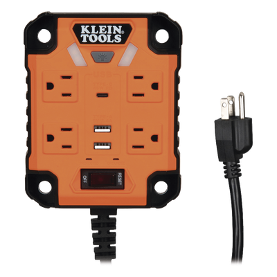 Multicontacto Industrial / 4 Salidas 120 Vca / 2 USB-A y 1 USB-C / Luces LED Integradas / Soporte Magnético / Cable 5' (1.5 m) | SIERRA STORE