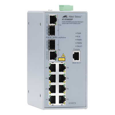 Switch Industrial Administrable de 8 Puertos 10/100 Mbps + 2 Puertos SFP Combo | SIERRA STORE