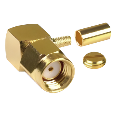 Conector Coaxial SMA Macho Inverso / Ángulo Recto / Anillo Plegable / Compatibilidad RG-174/U y Belden 8216 / Cuerpo Bronce con | SIERRA STORE