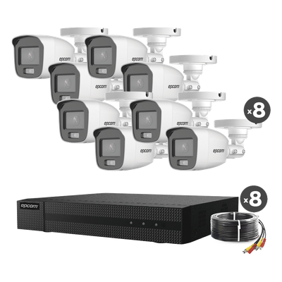 Kit de Videovigilancia TurboHD / DVR 8 Canales + 2 IP / 1080p Lite / 8 Cámaras Bala ColorVu / Audio Integrado / IR Blanco 20 m (65.6 | SIERRA STORE