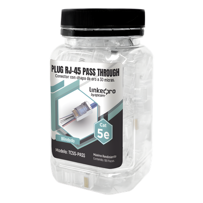 LINKEDPRO BY EPCOM TC5S-PASS - Bote de Plugs Pass Through RJ45 / Cat5e Blindado / Chapado Oro 30 Micras / 24AWG / 100 Piezas | SIERRA STORE