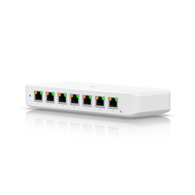 USW Ultra Switch de 8 Puertos GbE (7 Puertos PoE+ y 1 Puerto Entrada PoE++) con Opciones de Montaje Versátiles - UBIQUITI
