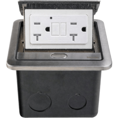 Caja de Piso IP44 con GFCI / 20 A / 2500 W / AUTOTEST / Acero Inoxidable / Push to Open / Protección Aguas Abajo / Seguridad TR / Uso | SIERRA STORE