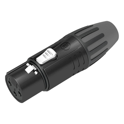 Conector XLR Hembra / Carcasa Metálica Negra / Contactos Chapados en Plata / Abrazaderas 3.5-8 mm / Diseño Compacto Sin Anillo | SIERRA STORE