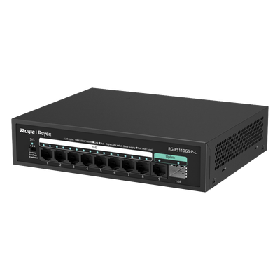 Switch PoE+ / 8 Puertos Gigabit / 2 Uplink GE+SFP / 120W / Sin Ventilador / 20 Gbps / 4 kV | SIERRA STORE