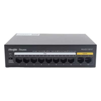 Switch PoE+ no administrable / 8 puertos PoE+ 10/100 / 2 uplinks 10/100 / 110W total / 2.0 Gbps switching | SIERRA STORE