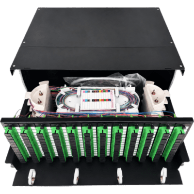 LINKEDPRO BY EPCOM LPODF144SCAFT - Distribuidor de Fibra Óptica (ODF) para 144 Empalmes, con 144 Acopladores SC/APC y 144 Pigtails | SIERRA STORE