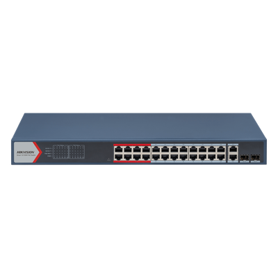 HIKVISION DS3E1326PEI(B) - Switch PoE+ Administrable / 24 Puertos 10/100 Mbps / 2 Puertos Gigabit Combo / 370 W / Alcance Extendido | SIERRA STORE