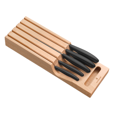 Portacuchillos de Cajón / Madera de Haya Suiza / 5 Cuchillos / Polipropileno Negro / 435 x 148 x 65 mm | SIERRA STORE