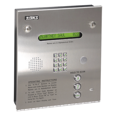Portero electrónico / Directorio A-Z-Call / Pantalla LCD 1 línea / 3000 números y códigos / Control 2 puertas / Acero inoxidable 12' x | SIERRA STORE