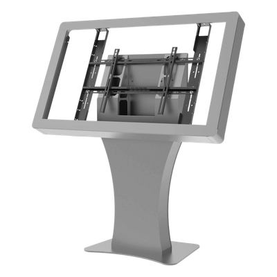 Kiosko Landscape Indoor / Soporte Pantallas 43"-55" / Diseño Hourglass / Base Plana Rectangular / Supresor 6 Salidas UL / Bandeja | SIERRA STORE