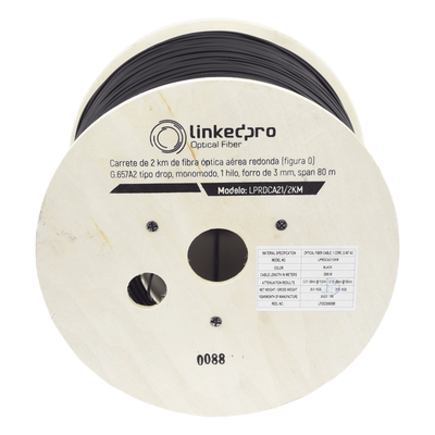 LINKEDPRO BY EPCOM LP-RDC-A2-1/2KM - Carrete de 2 km de Fibra Óptica Aérea redonda (Figura 0) G.657A2 tipo Drop, Monomodo, 1 hilo | SIERRA STORE