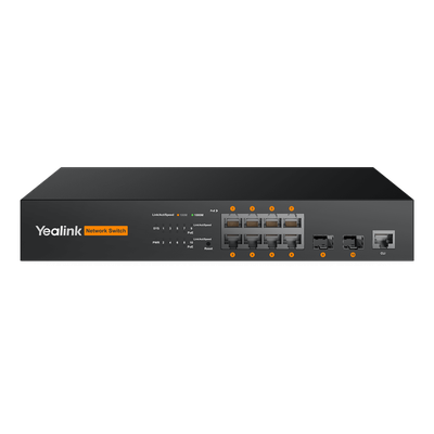 Switch AV L2+ / 8 Puertos Gigabit PoE+ / 130W / 2 Puertos SFP / Dante y AES67 / Sin Ventilador | SIERRA STORE