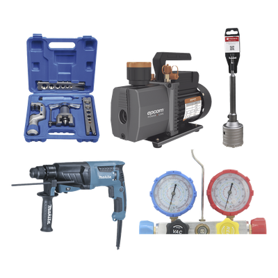 Kit profesional / Bomba de vacío 2 etapas / Manómetro / Kit abocardado / Rotomartillo / Broca / 5.5 CFM / 1/2 HP / 330x120x230 mm / | SIERRA STORE
