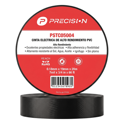 Cinta Aislante Eléctrica / PVC Alto Rendimiento / 600 V / 19 mm (0.75 in) / 20 m (65.6 ft) / Ignífuga / Negro | SIERRA STORE