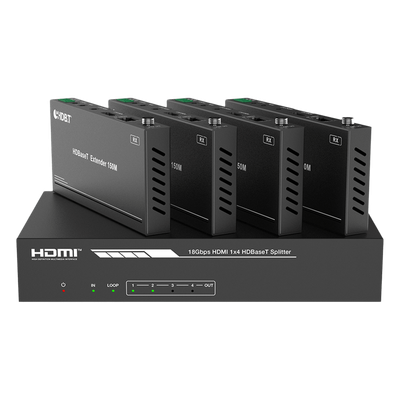 Splitter HDMI HDBaseT / 1x4 Distribución / 4K@60Hz 4:4:4 / Alcance 120 m (393.7 ft) en 4K / 150 m (492.1 ft) en 1080p / PoC / Audio | SIERRA STORE