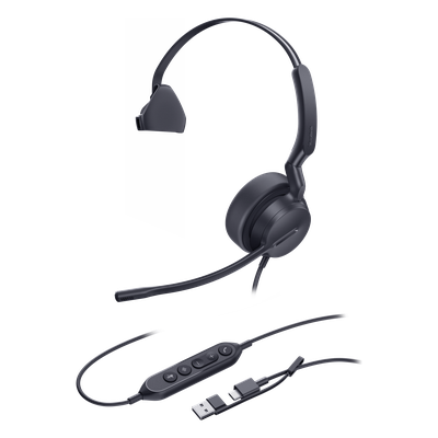 Diadema Alámbrica / Monoauricular / Audio HD 20 Hz-20 kHz / USB-C con Adaptador USB-A / Cancelación de Ruido con IA / Altavoz 35 mm | SIERRA STORE