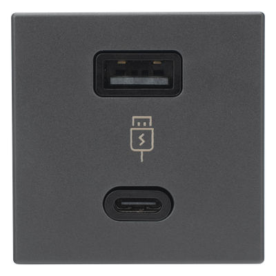 Módulo de Carga USB Doble / 30W PD+QuickCharge / USB-A + USB-C / 45x45 mm / Grafito | SIERRA STORE