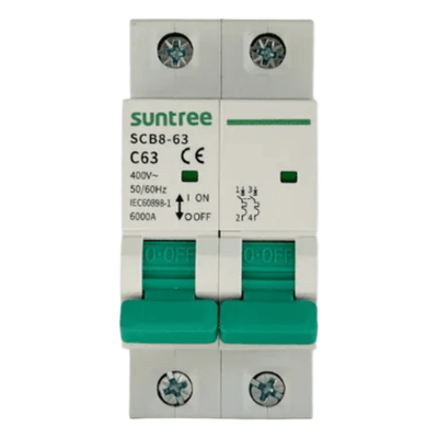 Interruptor Termomagnético / 2 Polos / 20 A / 6 kA / Curva C / Riel DIN 35 mm / Aplicación Fotovoltaica | SIERRA STORE