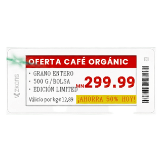 Etiqueta Electrónica de Estantería / Pantalla EPD Gráfica 2.9 Pulgadas / 4 Colores / Resolución 296x128 / BLE 5.0 con AES-128 / | SIERRA STORE