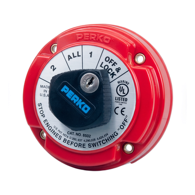 Switch Selector de Batería Marina / 250A Continuos / 360A Intermitentes / 6-32 VCC / 4 Posiciones con Bloqueo por Llave / Encendido | SIERRA STORE