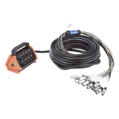 Stagebox Multipin / 12 Hembras + 4 Machos XLR / Cable 30 m (98.4 ft) / Contactos Plata / 20 A 250 V CA / Carcasa Cromada Perlada | SIERRA STORE