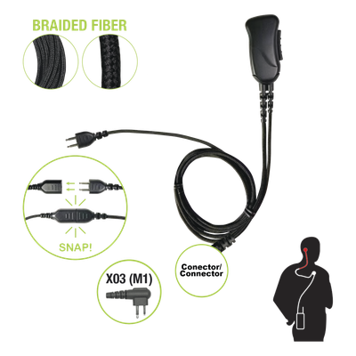 Micrófono de solapa / Cable fibra trenzada anti-enredos / Conector SNAP 2 pines Motorola / Clip metal 360° | SIERRA STORE